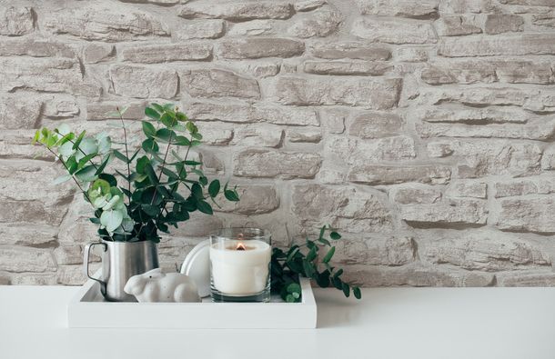 Vliestapete Naturstein 3D Effekt Grau Weiß 38815-2 Raum