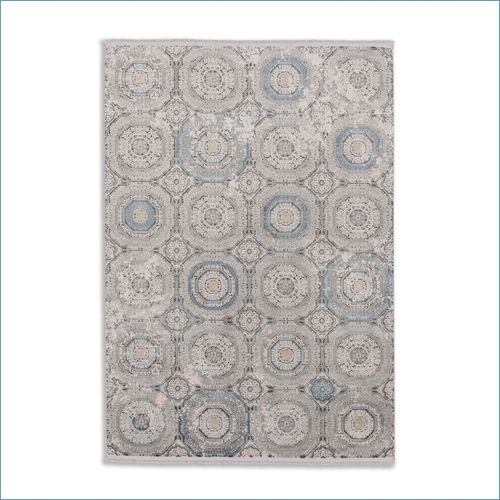 Viskose Teppich Floral Kreise creme blau Astra Gravina