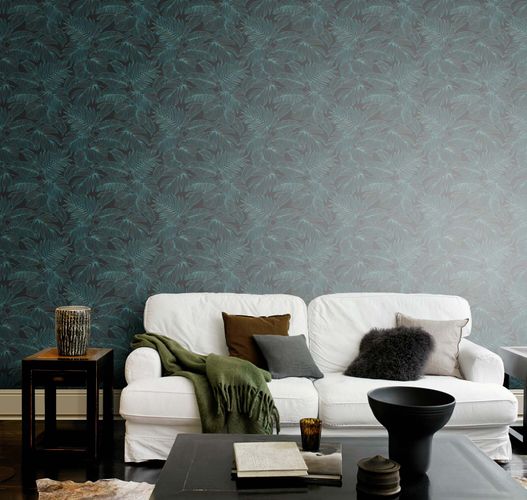 Vliestapete Rasch Blätter Farn Schwarz Blau 865158 Raum