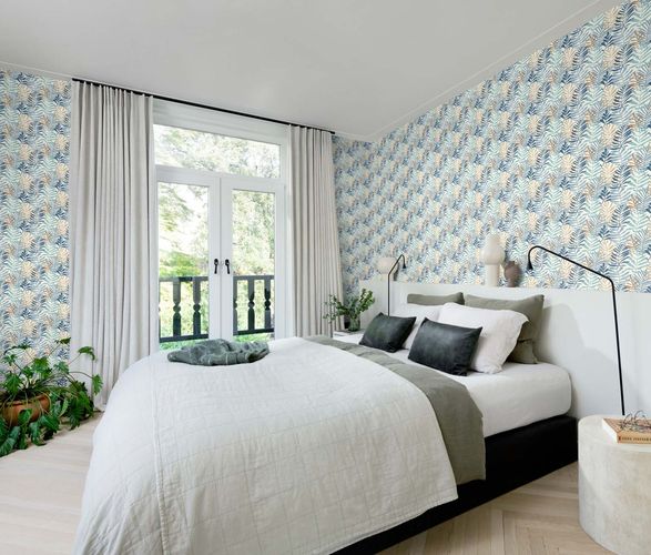 Vliestapete Rasch Aquarell Blätter Weiß Blau 865349