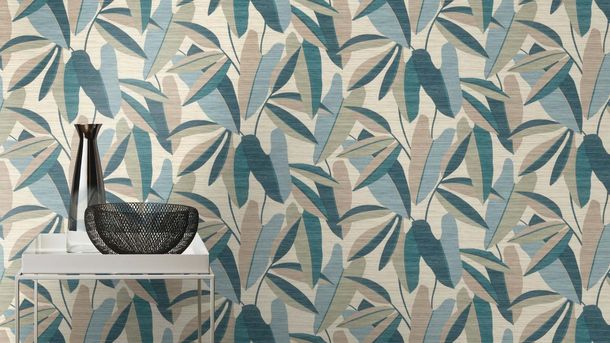 Vliestapete Rasch Blätter Holzoptik Beige Blau Grün 866346