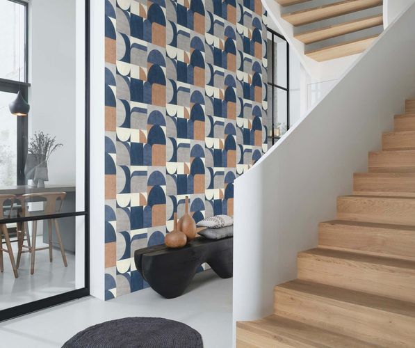 Vliestapete Rasch Retro Grafik Blau Grau Beige 866544