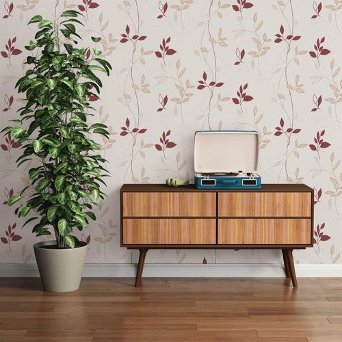 Vliestapete Floral Blätter Cremeweiß Beige Rot 2497-39 Zimmer