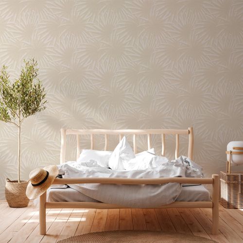 Vliestapete Blattmuster Dschungel Beige Creme 39338-2 Schlafzimmer