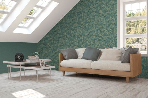 Vliestapete Blätter Tropen Grün Gold Metallic 39340-1 Wohnzimmer