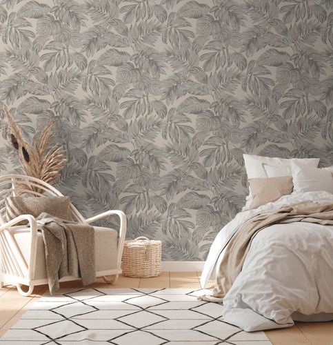 Vliestapete Blätter Beige Grau Silber Metallic 39340-2 Schlafzimmer