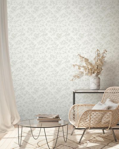 Vliestapete Floral Zweige Weiß Grün Metallic 39548-2 Zimmerbild