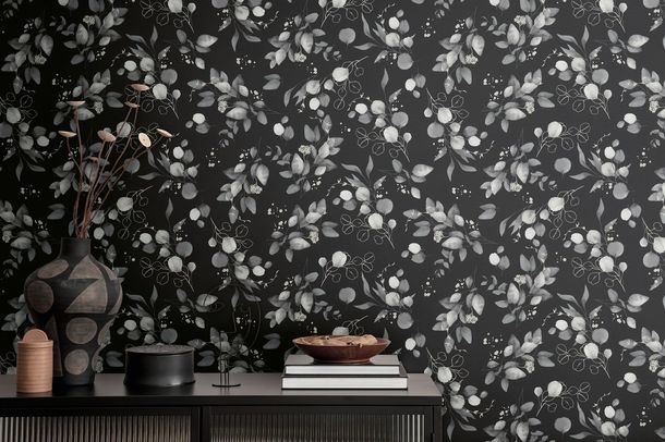 Vliestapete Floral Schwarz Grau Silber Metallic 39768-5 Zimmer