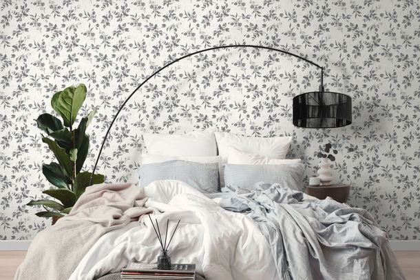 Vliestapete Floral Weiß Grau Silber Metallic 39768-6 Schlafzimmer