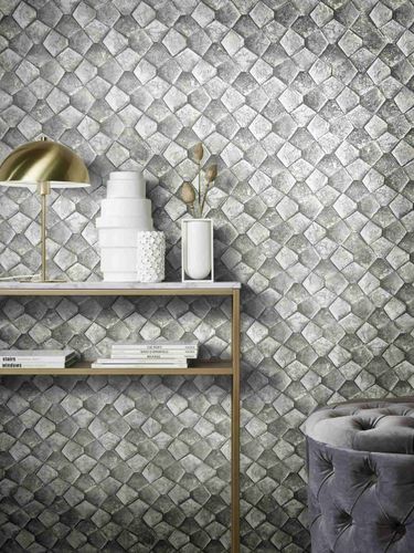 Vliestapete Grafisch Mosaik Grau Silber Gold Metallic 34908 Zimmer