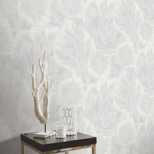 Vliestapete Blätter Abstrakt Weiß Creme Metallic 10402-01 Zimmer