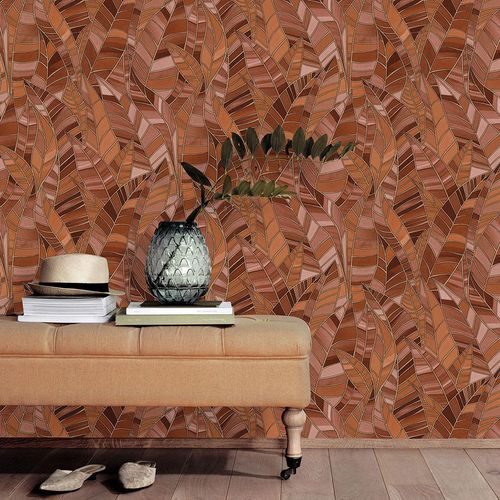 Vliestapete Elle Blätter Rot Orange Gold Metallic 10446-13 Raum