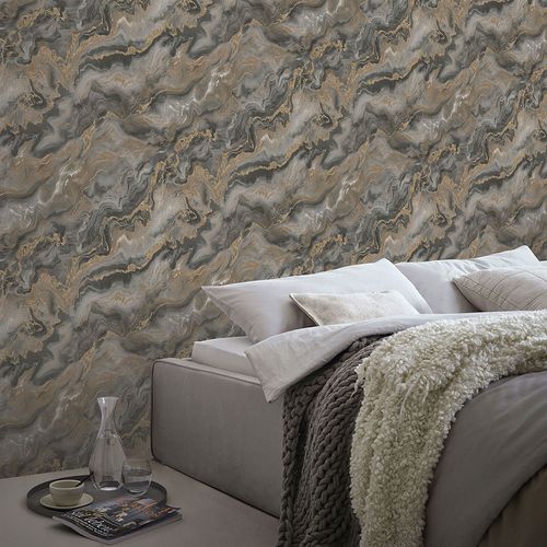 Vliestapete Elle Marmor Taupe Gold Metallic 10447-37 Raum