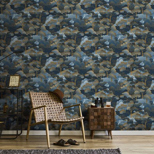 Vliestapete Elle Wald Blau Gold Metallic 10448-08 Raum