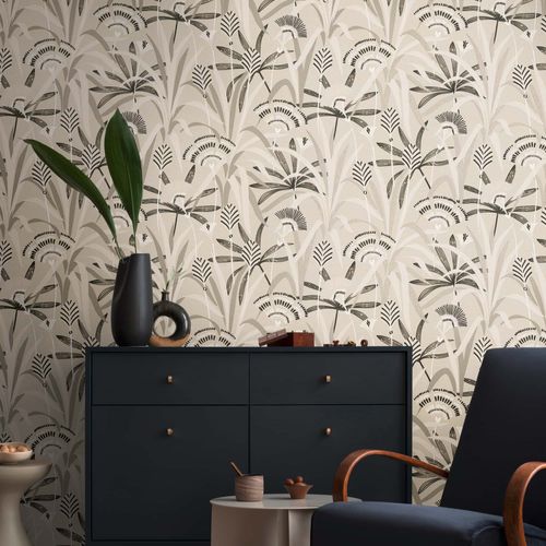 Vliestapete Floral Grau Schwarz Silber Metallic 39936-1 Raum