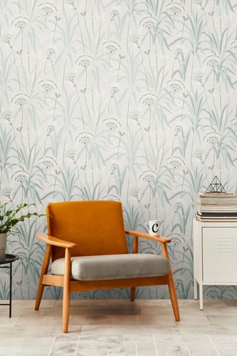 Vliestapete Floral Grau Creme Blau Metallic 39936-3 Wohnzimmer