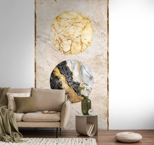 Fototapete Marmoroptik Grafisch Beige Grau Gold 39850-1 Raum