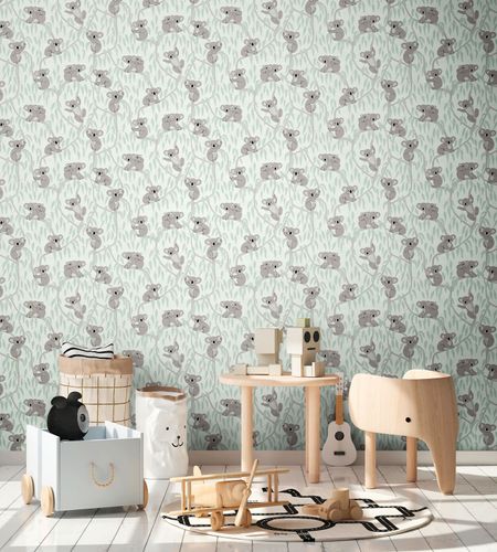 Vliestapete Kinder Koalas Bäume Grün Grau 77134-2