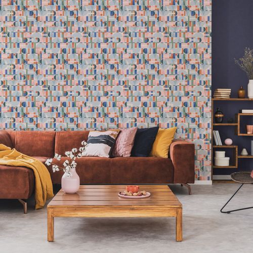 Vliestapete Grafisch Betonoptik Blau Grün Orange 81647