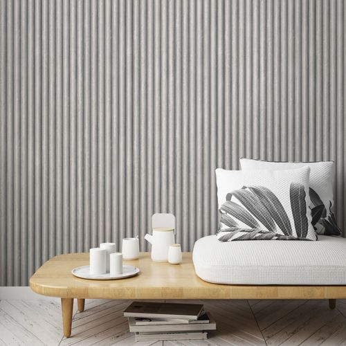 Vliestapete 3D-Optik Streifen Grau Creme 81696