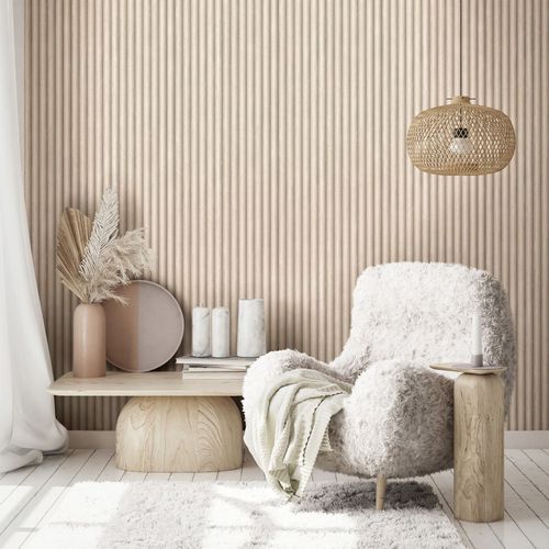 Vliestapete 3D-Optik Streifen Beige Grau 81697