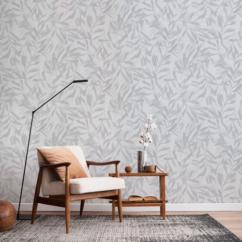Vliestapete Floral Blattmuster Weiß Grau Metallic 82439