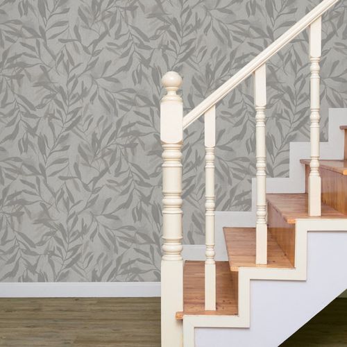 Vliestapete Floral Blattmuster Grau Beige Metallic 82440