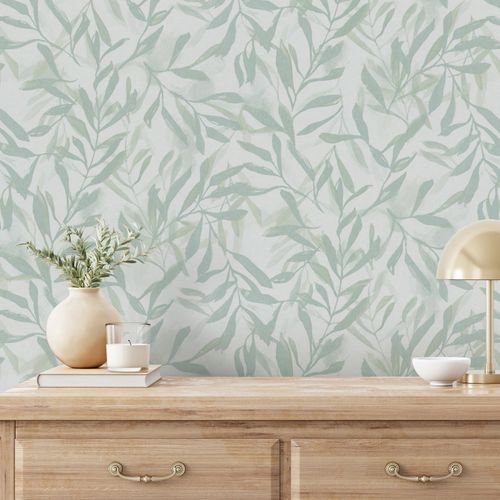 Vliestapete Floral Blattmuster Creme Grün Metallic 82442