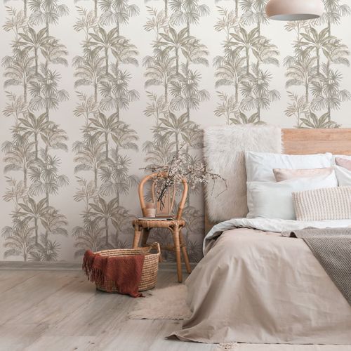 Vliestapete Dschungel Palmen Creme Braun 82454