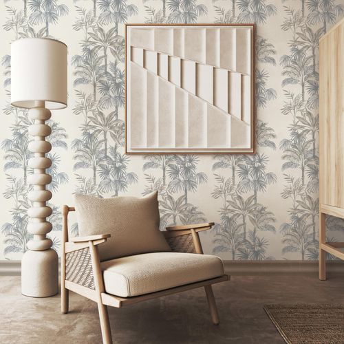 Vliestapete Dschungel Palmen Beige Grau 82455