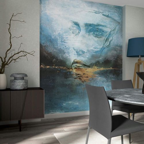 Fototapete Vlies Kunst Aquarell Frau Blau Beige 35497