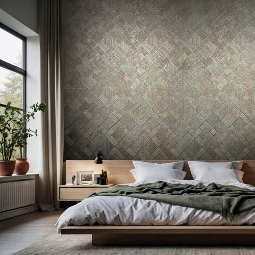 Vliestapete Fliesen Grafisch Blau Kupfer Metallic 35512