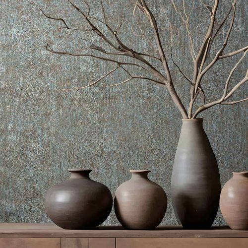 Vliestapete Struktur Uni Shabby Blau Kupfer Metallic 35526