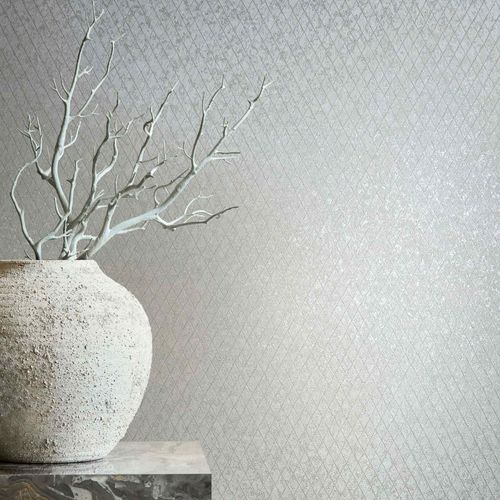Vliestapete Grafik Rauten Hellgrau Silber Metallic 35536