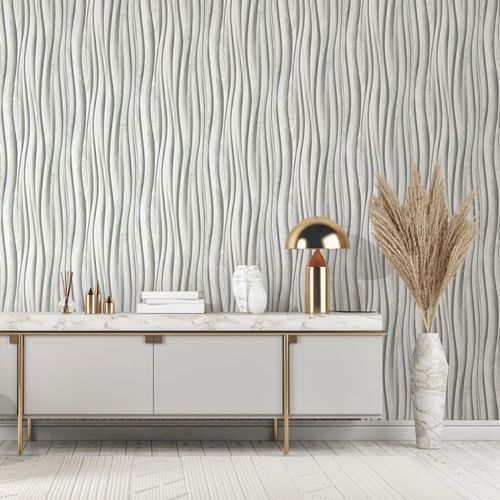 Vliestapete Holzoptik Wellen Grafik Creme Grau 81669