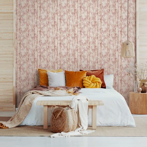 Vliestapete Floral Bambus Blätter Rosa Orange 81670