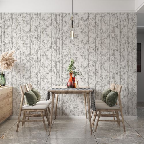 Vliestapete Floral Bambus Blätter Grau Creme 81671