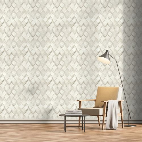 Vliestapete Holzoptik Grafisch Creme Grau 81679