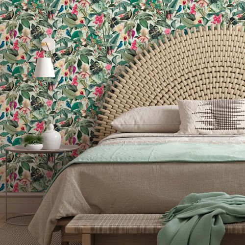 Vliestapete Tropisch Floral Dschungel Grün Rosa 81684