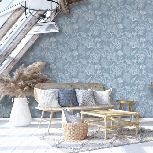 Vliestapete Unterwasser Floral Blau Weiß 81689