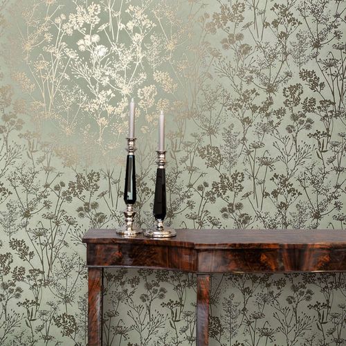 Vliestapete Floral Wildblumen Grün Gold Metallic 82465