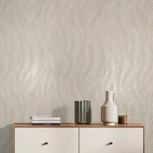 Vliestapete Grafisch Wellen Grau Beige Metallic 82475