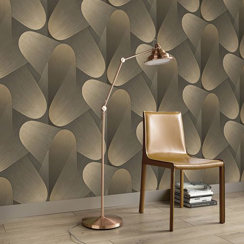 Vliestapete Grafisch 3D-Effekt Grau Gold Metallic 10423-15 Raum
