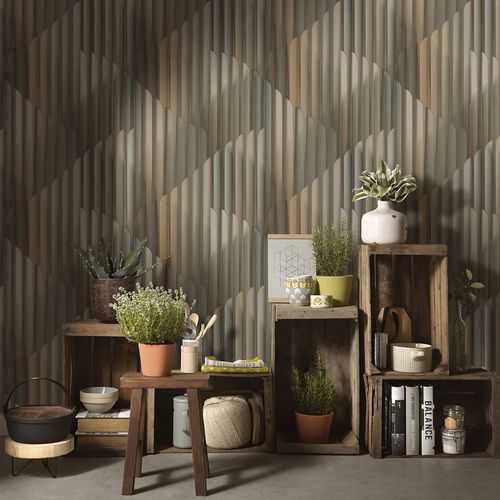 Vliestapete Grafik Streifen Grau Gold Metallic 10471-15 Raum