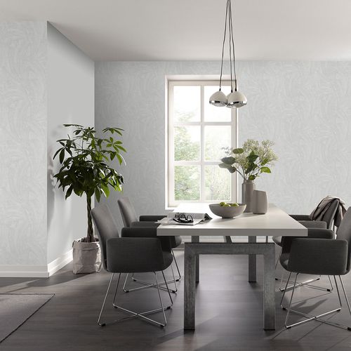 Vliestapete Tropen Blätter Creme Silber Metallic 10476-31 Raum