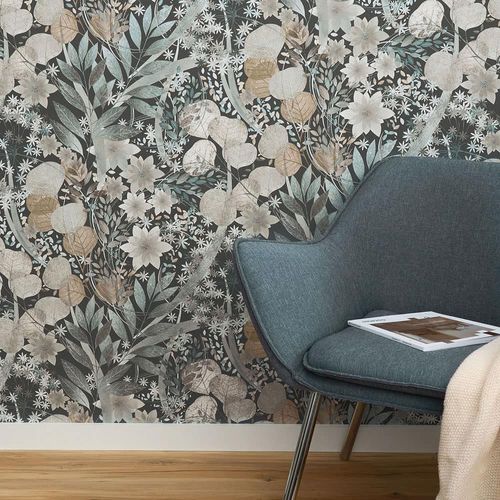 Vliestapete Blätter Floral Blau Grau Braun 10506-44 Raum