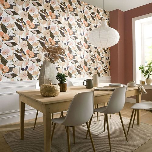 Vliestapete Floral Blumen Weiß Grün Creme 10508-05 Zimmer