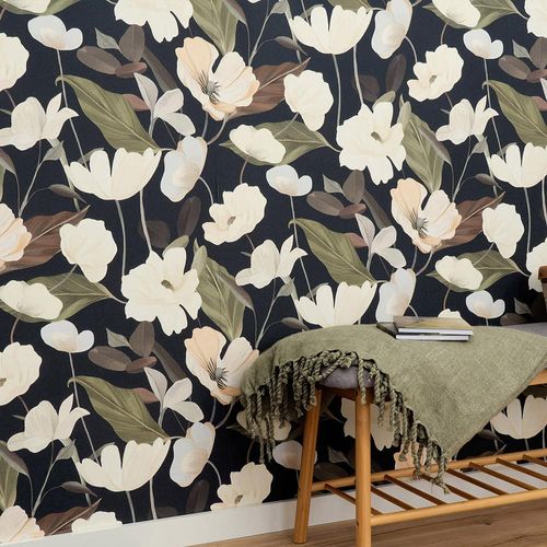 Vliestapete Floral Blumen Schwarz Creme Grün 10508-15 Zimmer