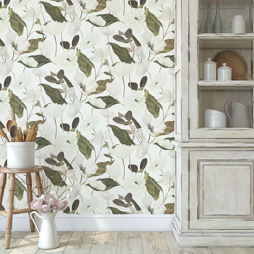 Vliestapete Floral Blumen Weiß Creme Grün 10508-26 Zimmer