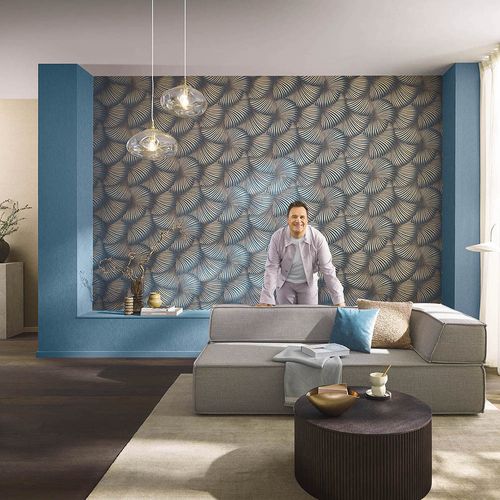Tapete Guido Maria Kretschmer Fächer Blau Gold 10525-08 Zimmer
